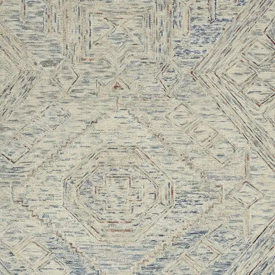 Tan and Blue Wool Geometric Area Rug Photo 8