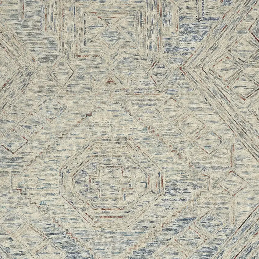 Tan and Blue Wool Geometric Area Rug Photo 8