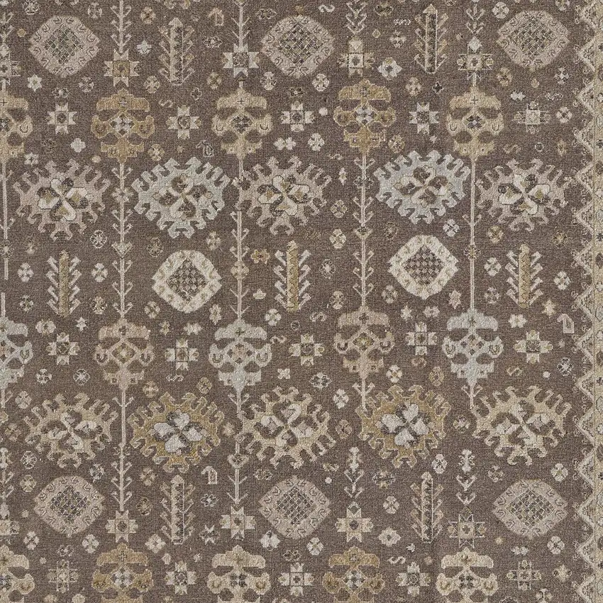 Tan and Brown Wool Oriental Hand Knotted Area Rug With Fringe Photo 8