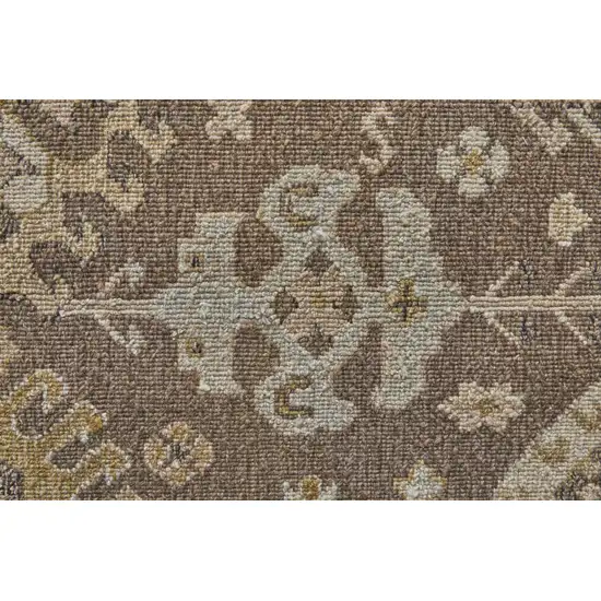 Tan and Brown Wool Oriental Hand Knotted Area Rug With Fringe Photo 9