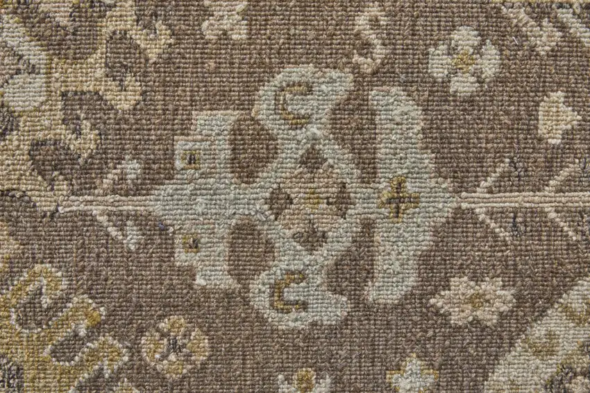 Tan and Brown Wool Oriental Hand Knotted Area Rug With Fringe Photo 9