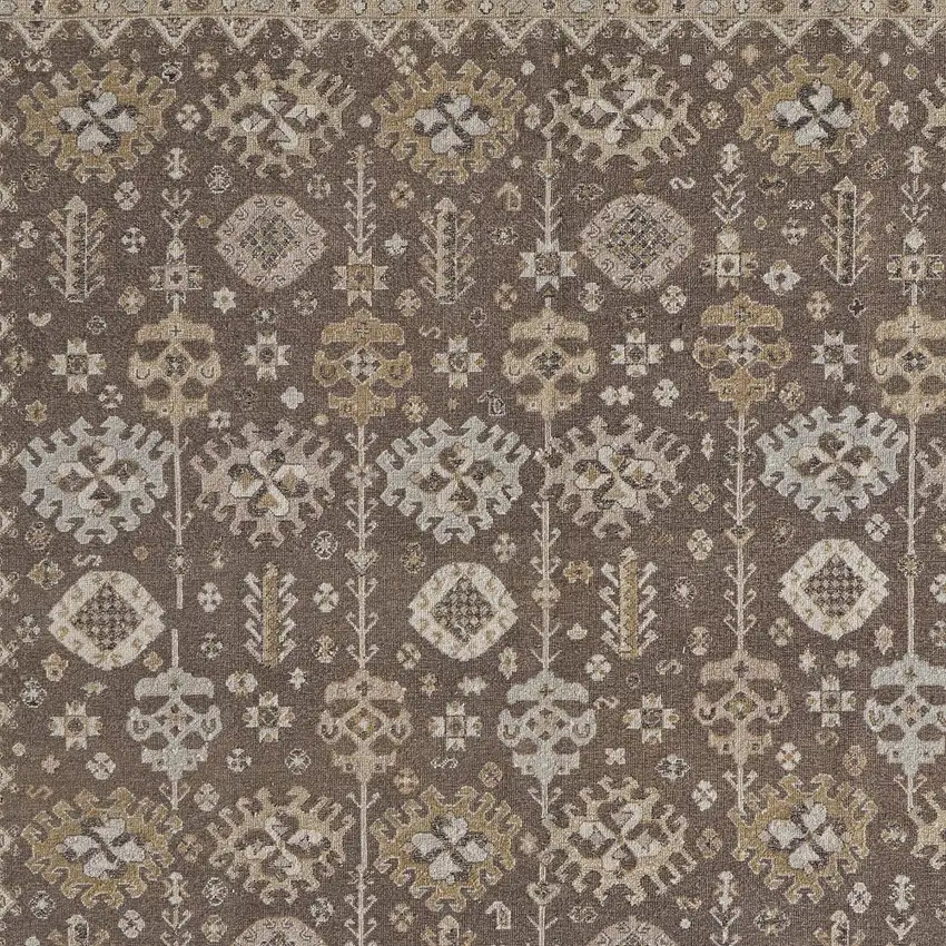 Tan and Brown Wool Oriental Hand Knotted Area Rug With Fringe Photo 8