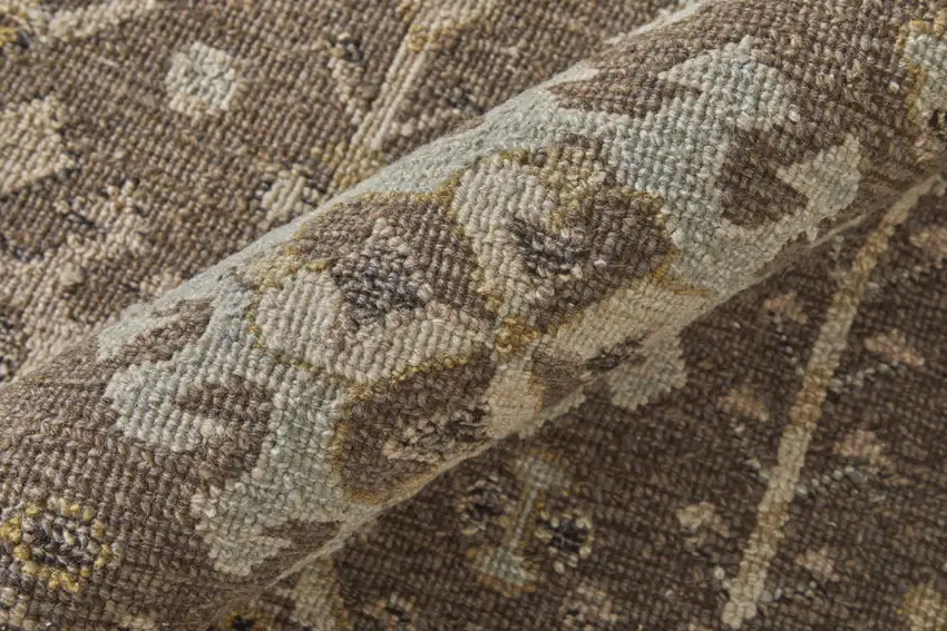 Tan and Brown Wool Oriental Hand Knotted Area Rug With Fringe Photo 9