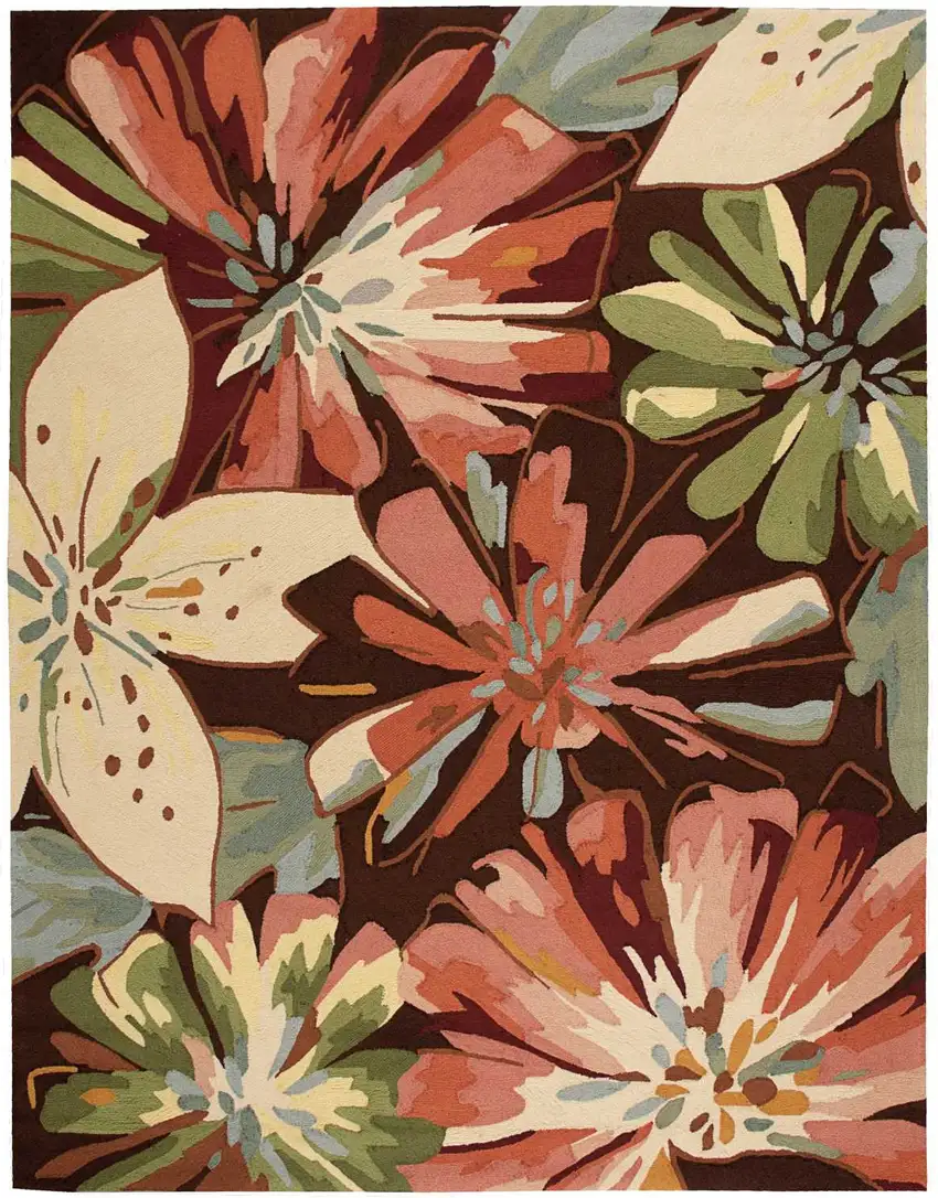 Tan and Dark Brown Botanical Leaves Hand Carved Handmade Area Rug Photo 8