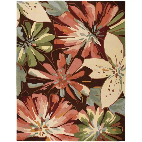 Tan and Dark Brown Botanical Leaves Hand Carved Handmade Area Rug Photo 6
