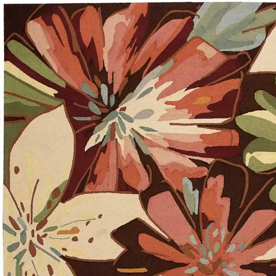 Tan and Dark Brown Botanical Leaves Hand Carved Handmade Area Rug Photo 2