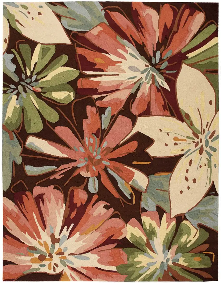 Tan and Dark Brown Botanical Leaves Hand Carved Handmade Area Rug Photo 2