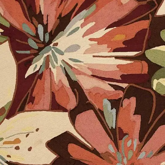 Tan and Dark Brown Botanical Leaves Hand Carved Handmade Area Rug Photo 4