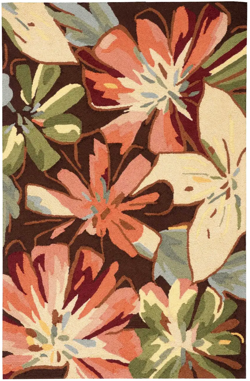 Tan and Dark Brown Floral Hand Carved Handmade Area Rug Photo 4