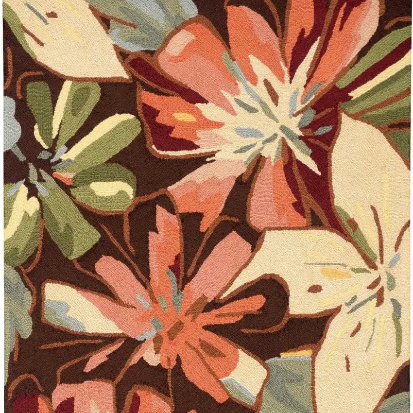 Tan and Dark Brown Floral Hand Carved Handmade Area Rug Photo 2