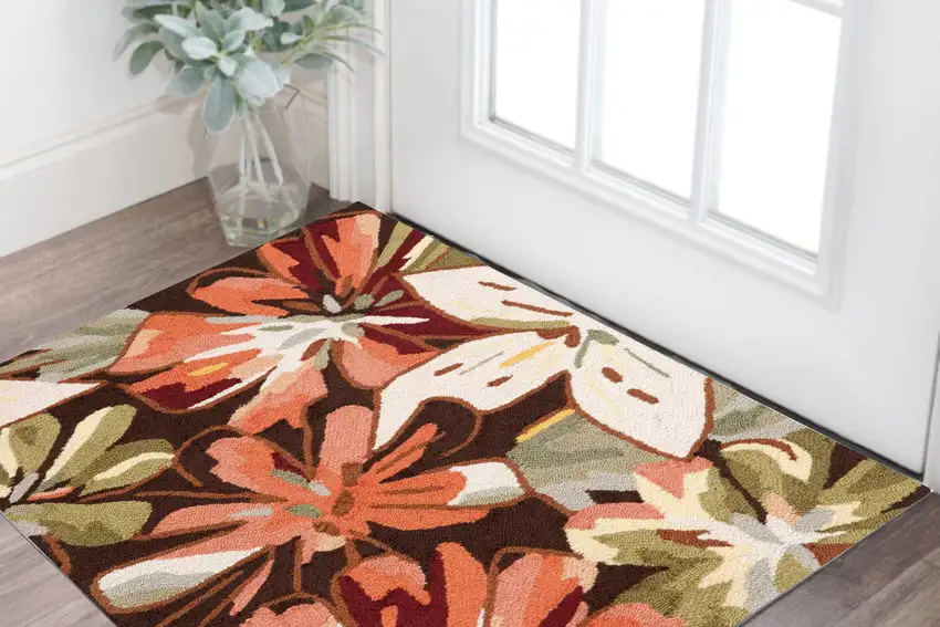Tan and Dark Brown Floral Hand Carved Handmade Area Rug Photo 1