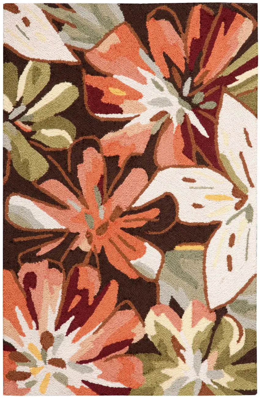 Tan and Dark Brown Floral Hand Carved Handmade Area Rug Photo 3