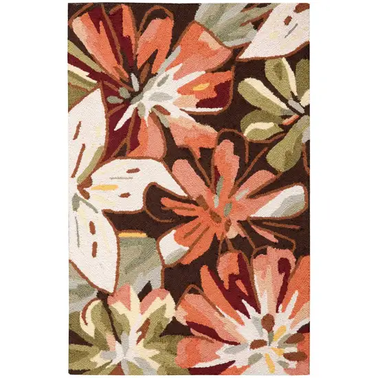 Tan and Dark Brown Floral Hand Carved Handmade Area Rug Photo 3