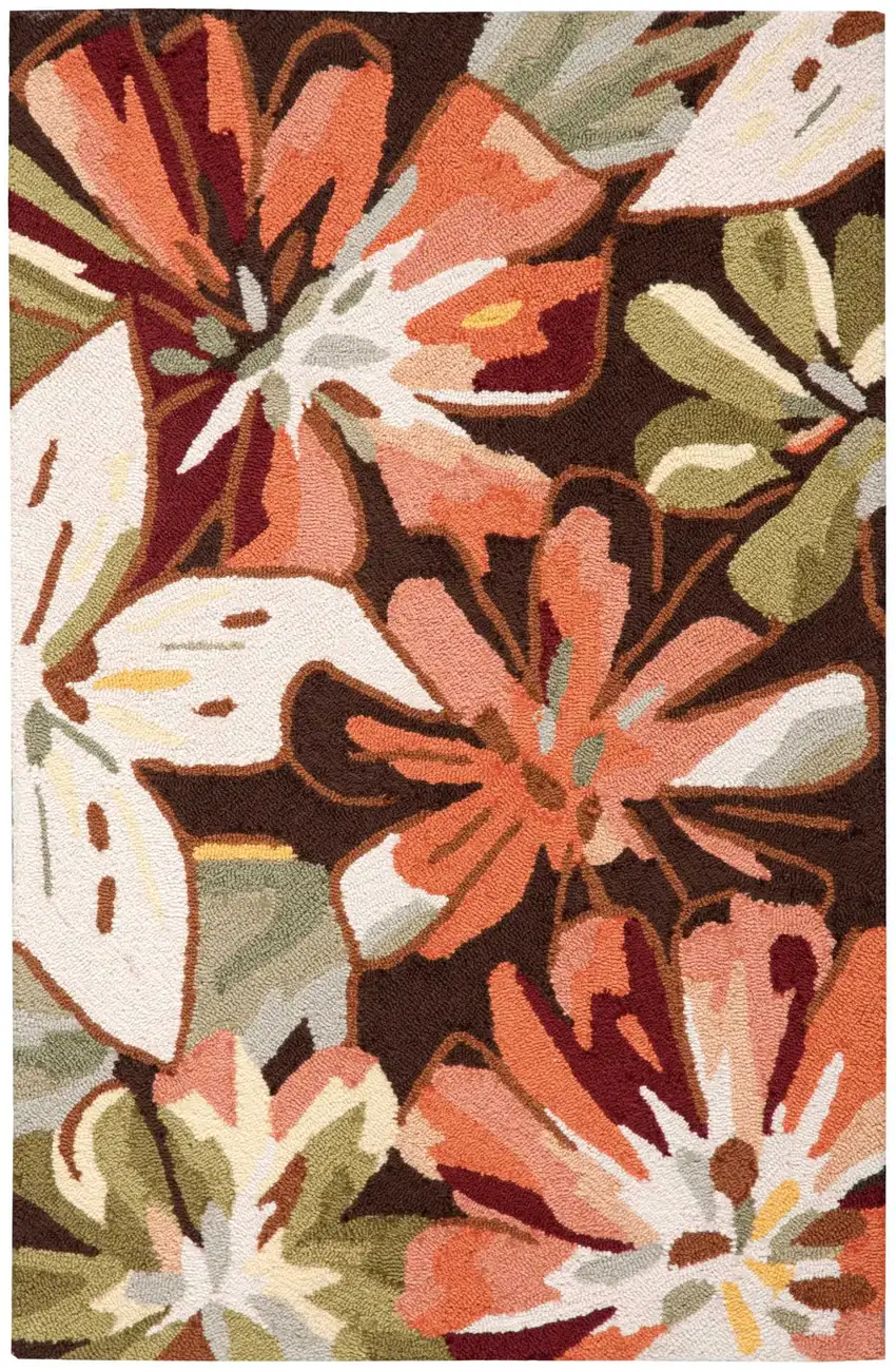 Tan and Dark Brown Floral Hand Carved Handmade Area Rug Photo 3