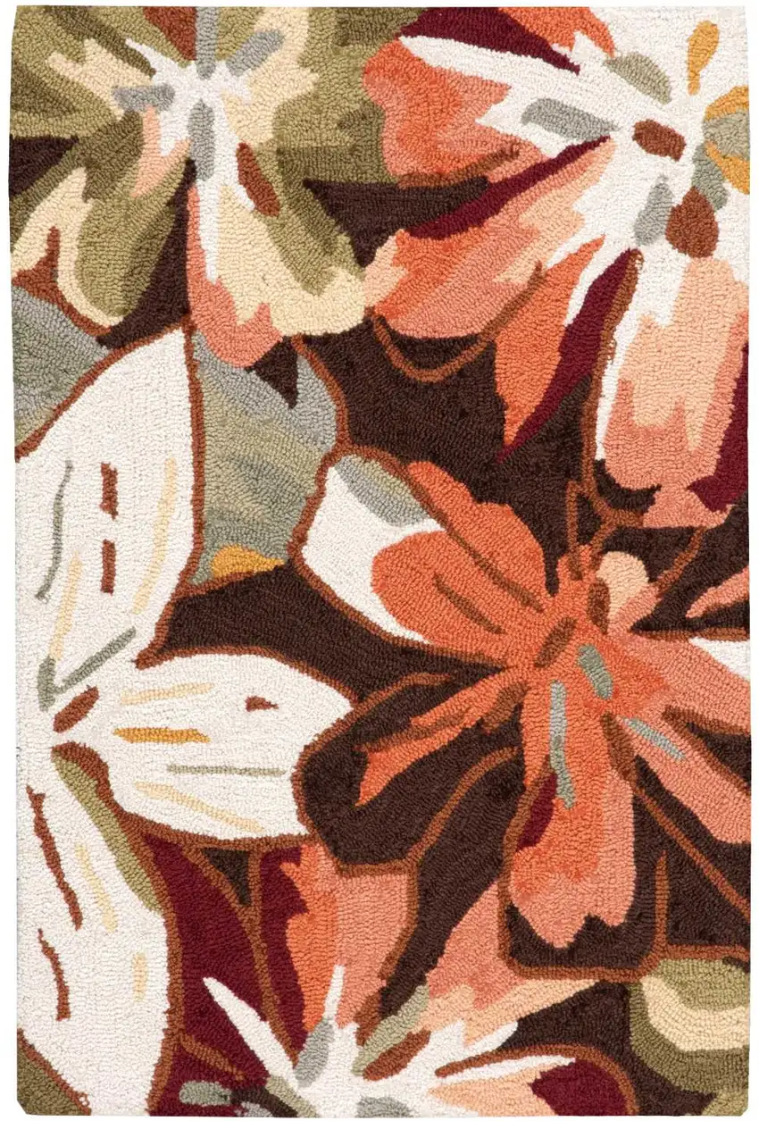 Tan and Dark Brown Floral Hand Carved Handmade Area Rug Photo 2