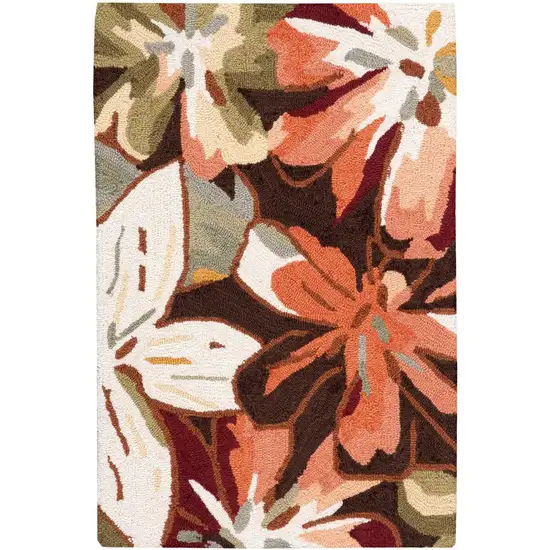 Tan and Dark Brown Floral Hand Carved Handmade Area Rug Photo 3