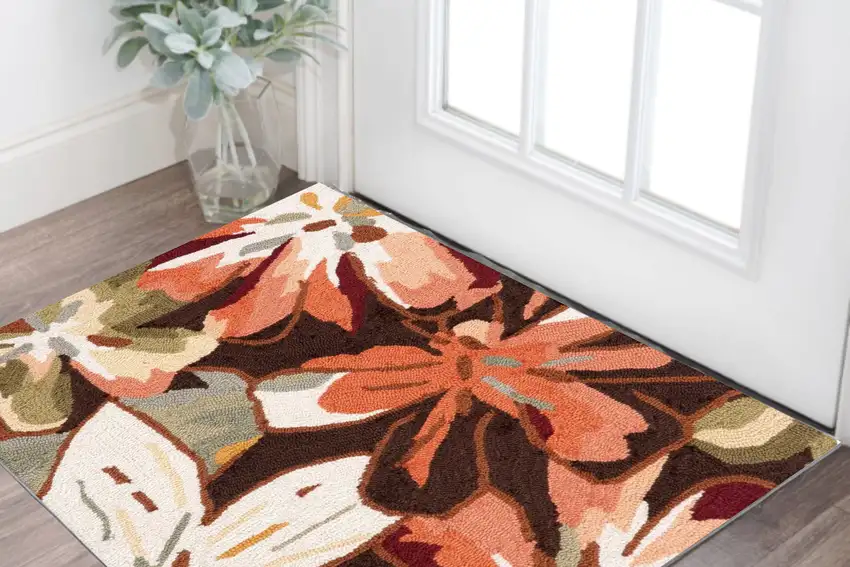 Tan and Dark Brown Floral Hand Carved Handmade Area Rug Photo 1