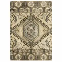 Photo of Tan and Gold Central Medallion Indoor Area Rug