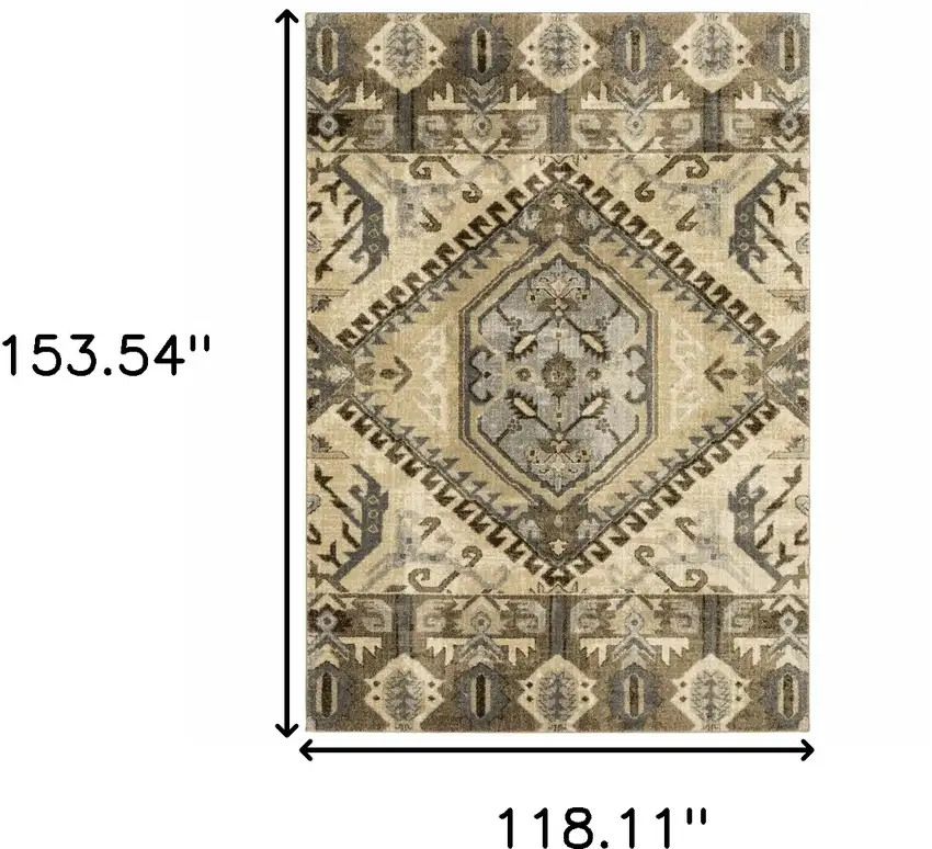 Tan and Gold Central Medallion Indoor Area Rug Photo 6