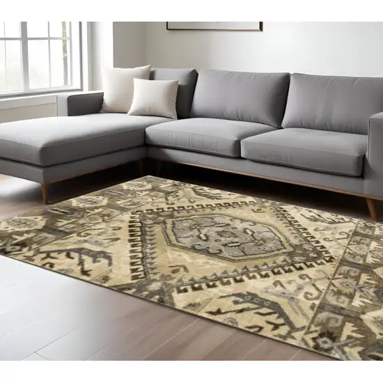 Tan And Gold Medallion Area Rug Photo 1