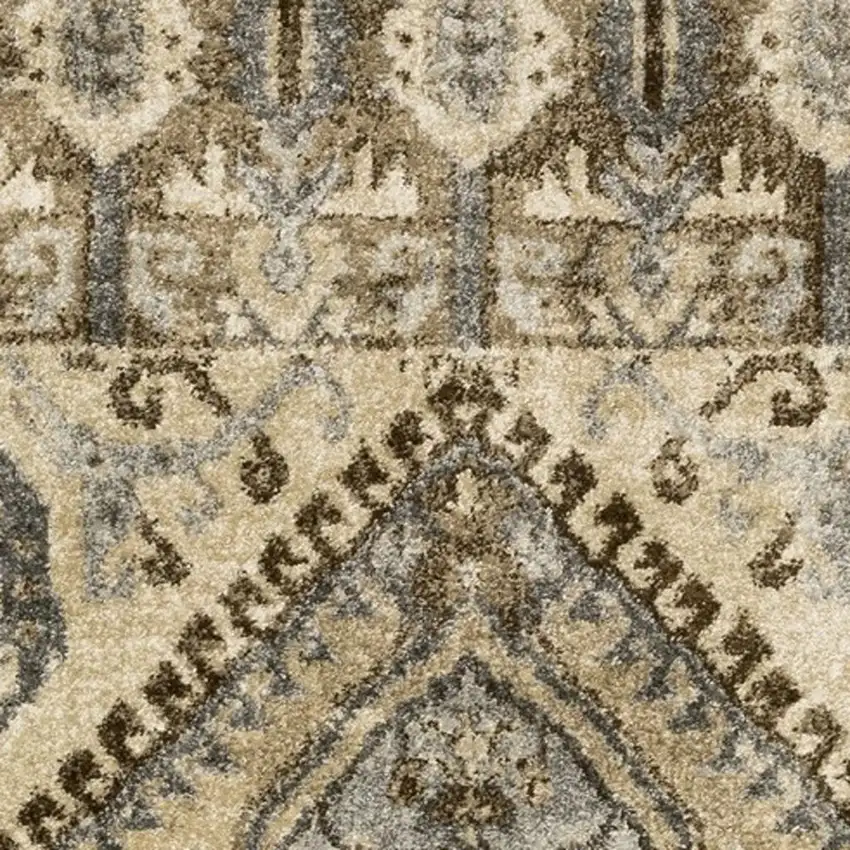 2' X 8' Tan And Gold Central Medallion Indoor Runner Rug Photo 9