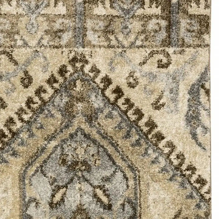 2' X 8' Tan And Gold Central Medallion Indoor Runner Rug Photo 3