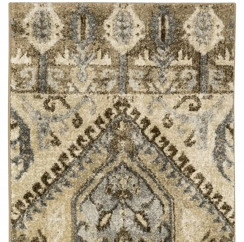 2' X 8' Tan And Gold Central Medallion Indoor Runner Rug Photo 7