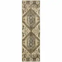 Photo of Tan and Gold Central Medallion Indoor Runner Rug