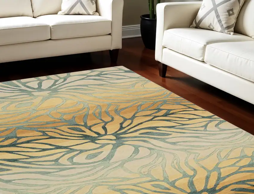 Tan and Gray Abstract Area Rug Photo 2