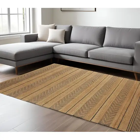 Tan and Gray Bohemian Striped Area Rug Photo 1