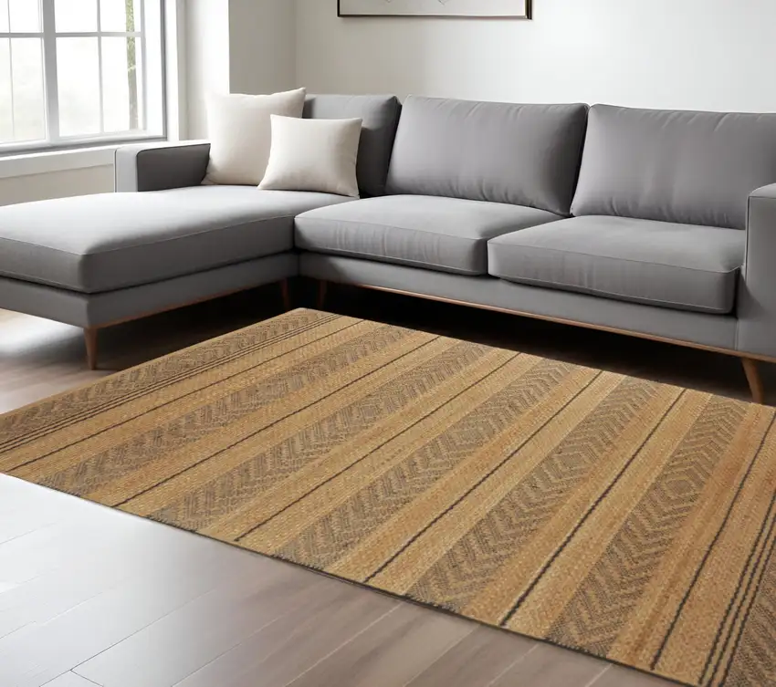 Tan and Gray Bohemian Striped Area Rug Photo 1