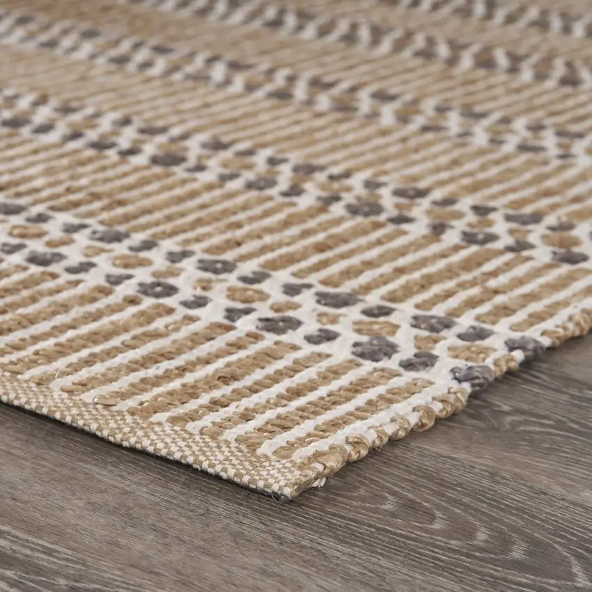 Tan and Gray Detailed Stripes Area Rug Photo 7