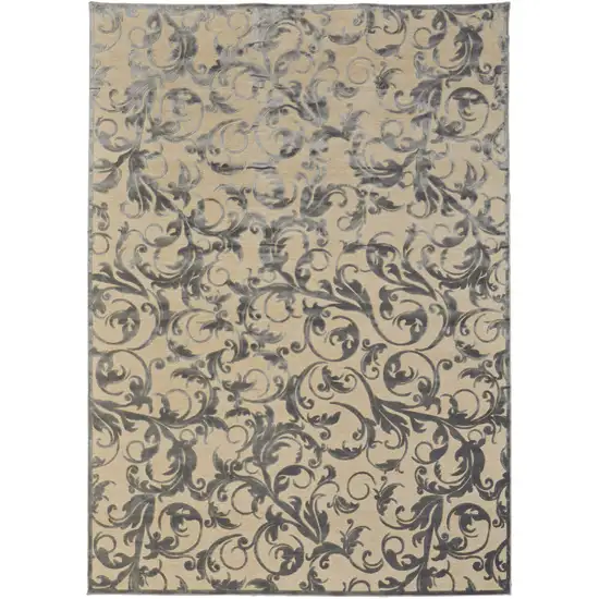 Tan and Gray Floral Power Loom Area Rug Photo 2