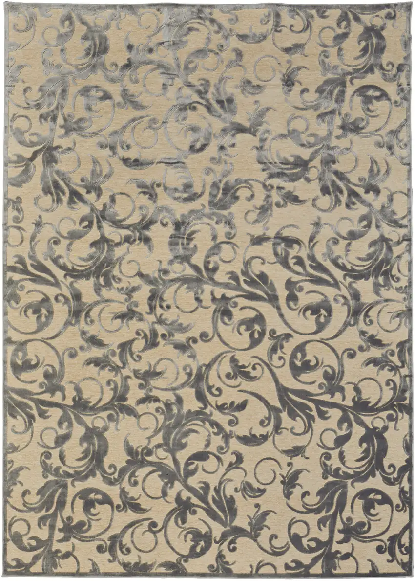 Tan and Gray Floral Power Loom Area Rug Photo 2