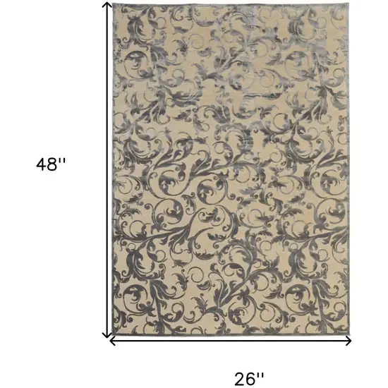 Tan and Gray Floral Power Loom Area Rug Photo 3
