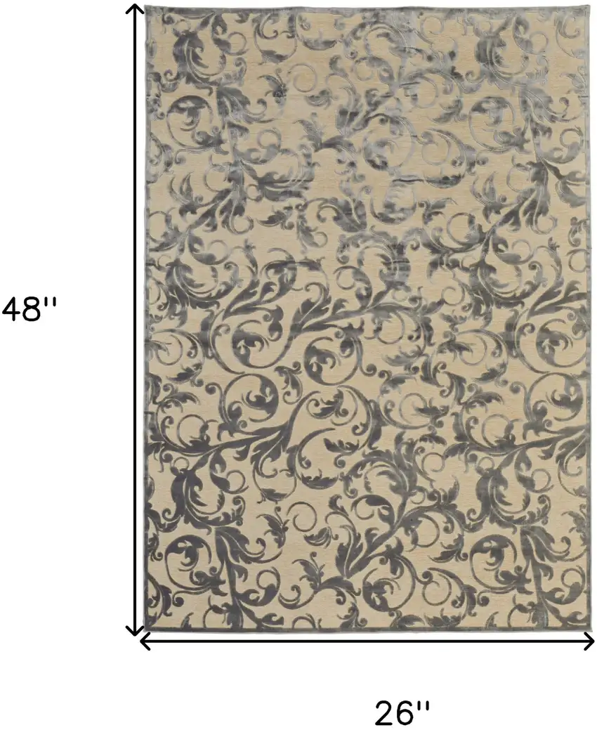 Tan and Gray Floral Power Loom Area Rug Photo 3