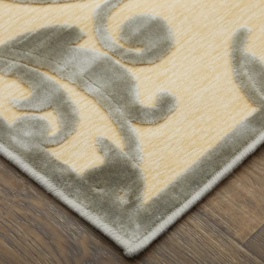 Tan and Gray Floral Power Loom Area Rug Photo 5