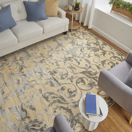 Tan and Gray Floral Power Loom Area Rug Photo 8