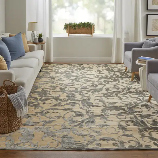 Tan and Gray Floral Power Loom Area Rug Photo 7