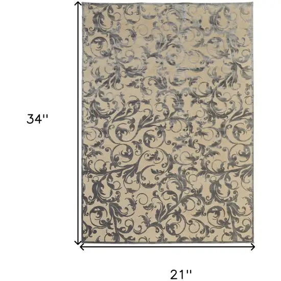 Tan and Gray Floral Power Loom Area Rug Photo 3