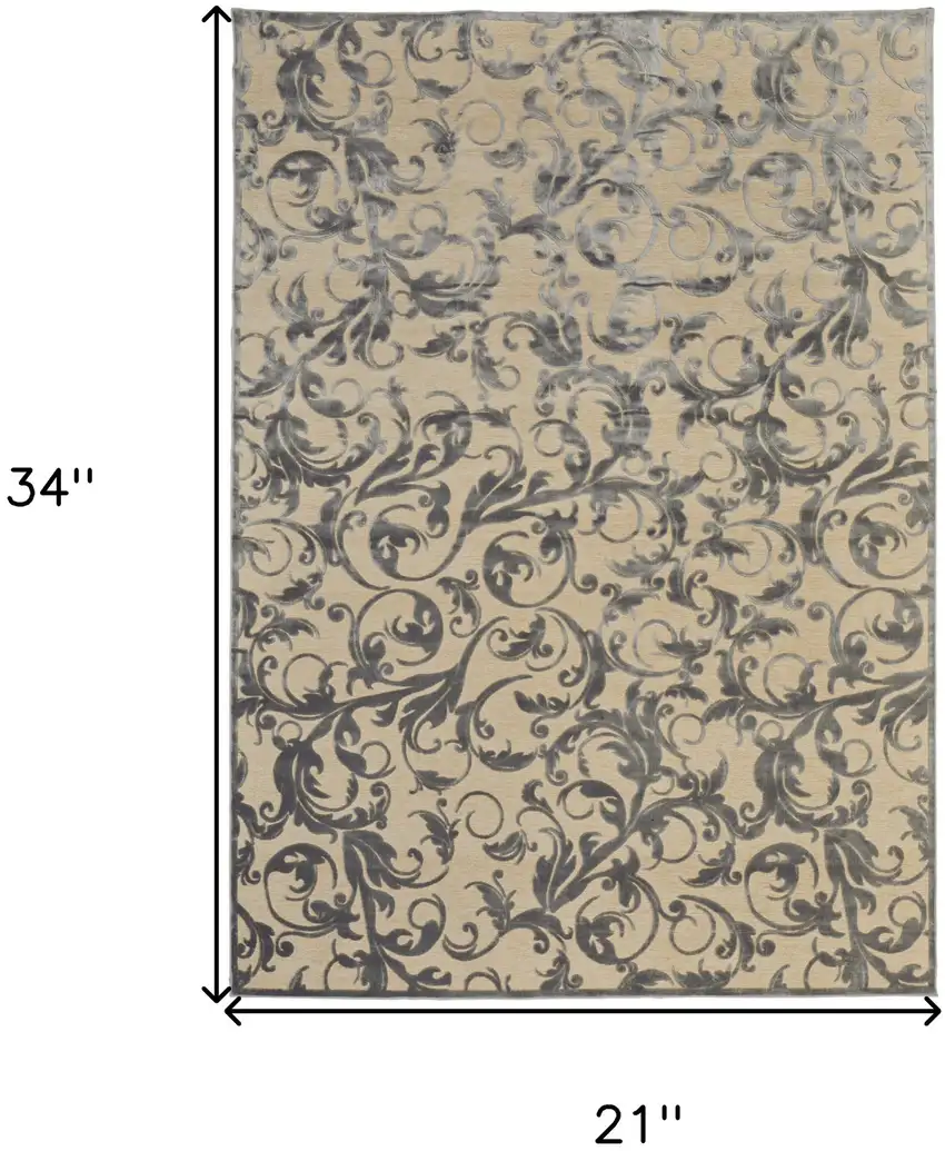Tan and Gray Floral Power Loom Area Rug Photo 3