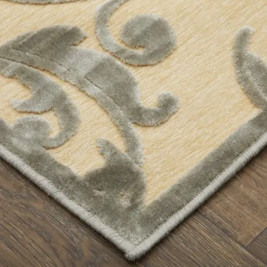 Tan and Gray Floral Power Loom Area Rug Photo 6
