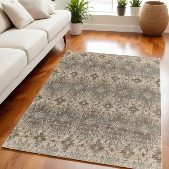Tan and Gray Geometric Hand Woven Area Rug Photo 1