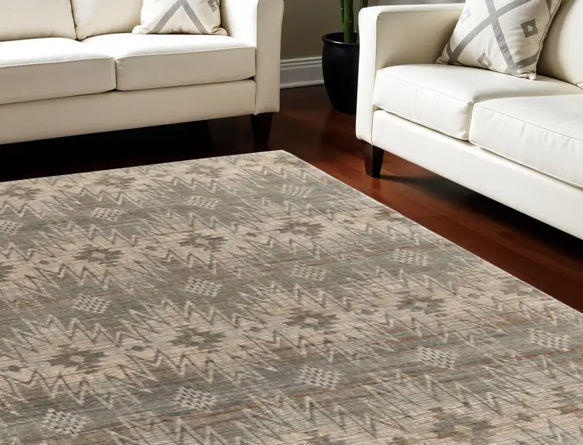 Tan and Gray Geometric Hand Woven Area Rug Photo 1
