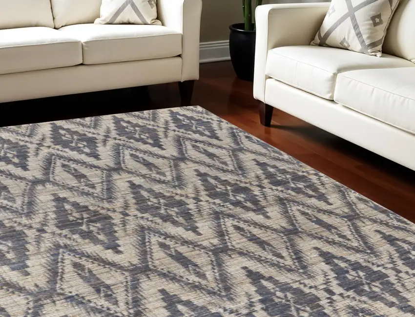 Tan and Gray Geometric Hand Woven Area Rug Photo 1