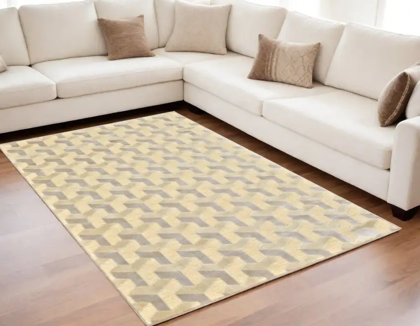 Tan and Gray Geometric Power Loom Area Rug Photo 1