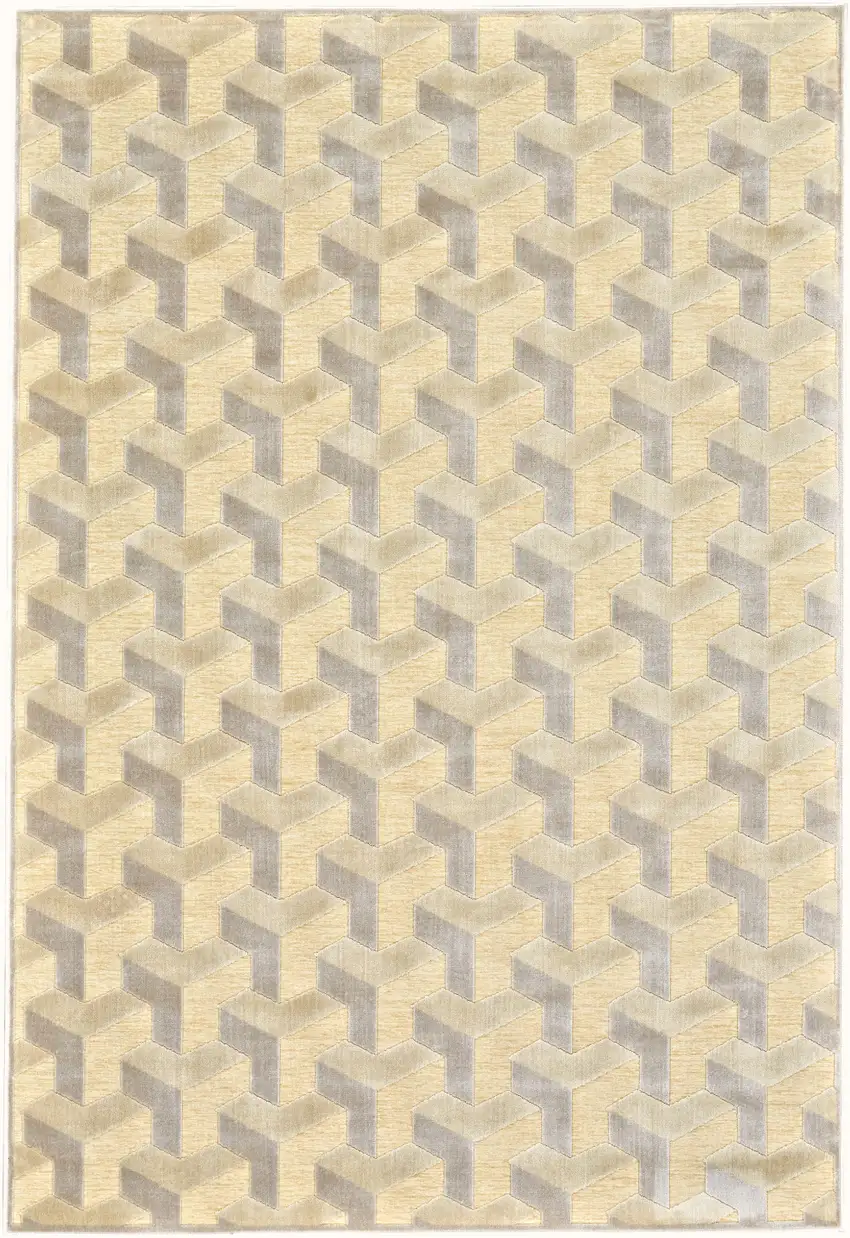 Tan and Gray Geometric Power Loom Area Rug Photo 2