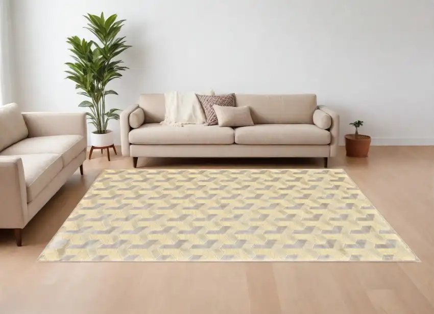 Tan and Gray Geometric Power Loom Area Rug Photo 1