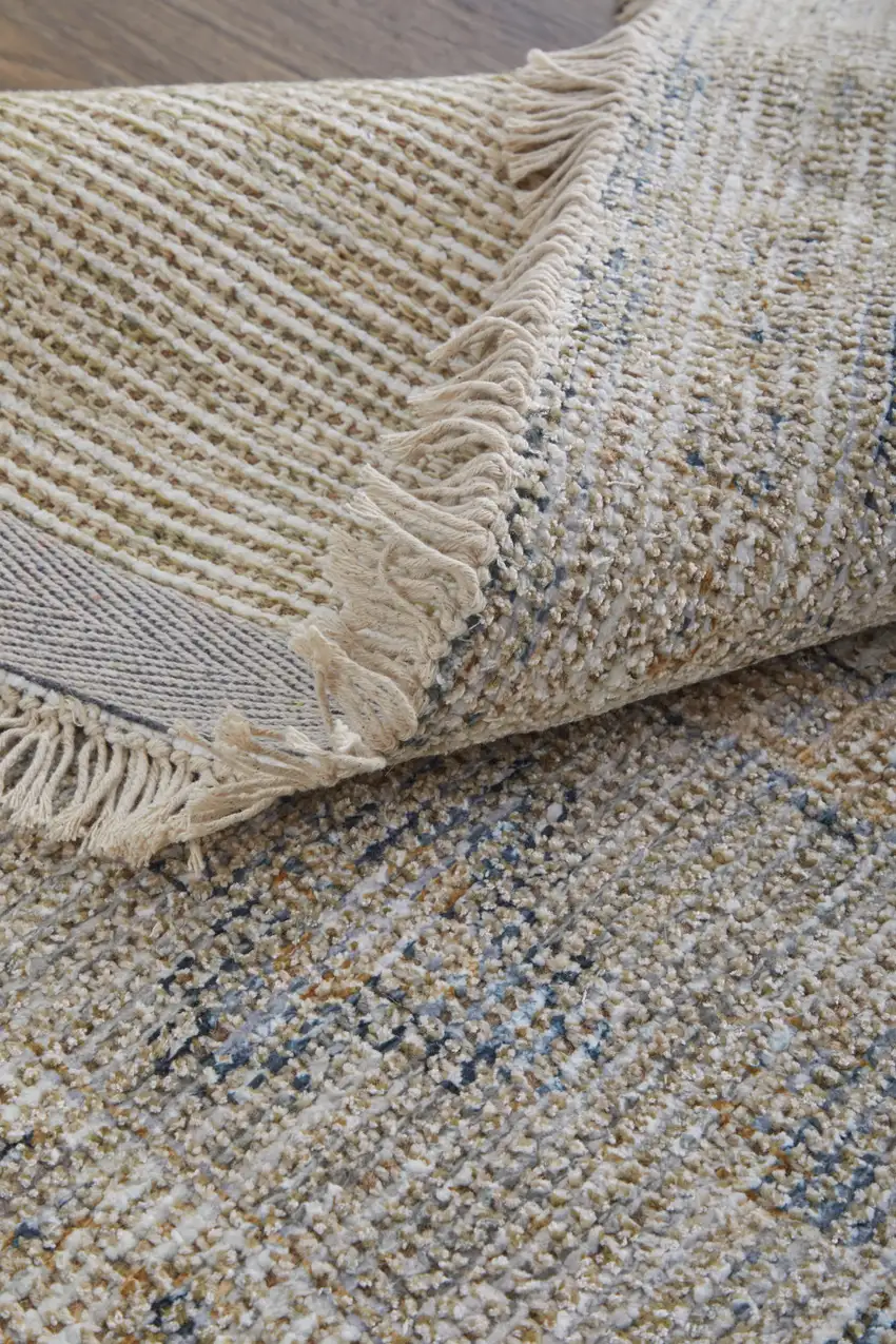 Tan and Gray Oriental Hand Woven Distressed Area Rug With Fringe Photo 9