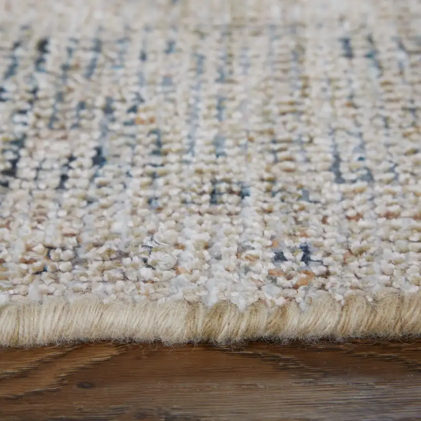 Tan and Gray Oriental Hand Woven Distressed Area Rug With Fringe Photo 6